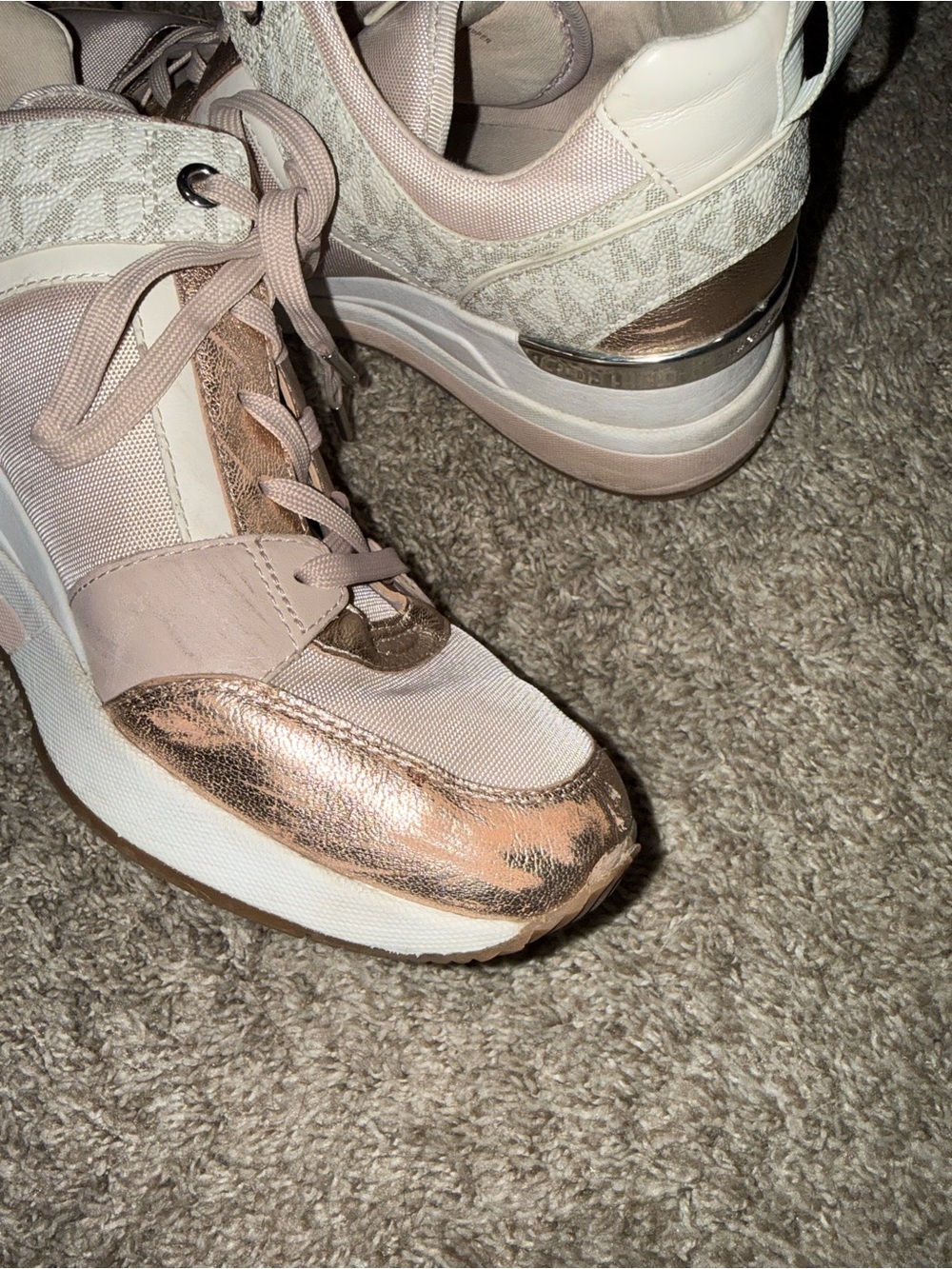 Michael Kors Blush Pink & Metallic Gold Lace-Up Sneakers - Picture 9 of 9